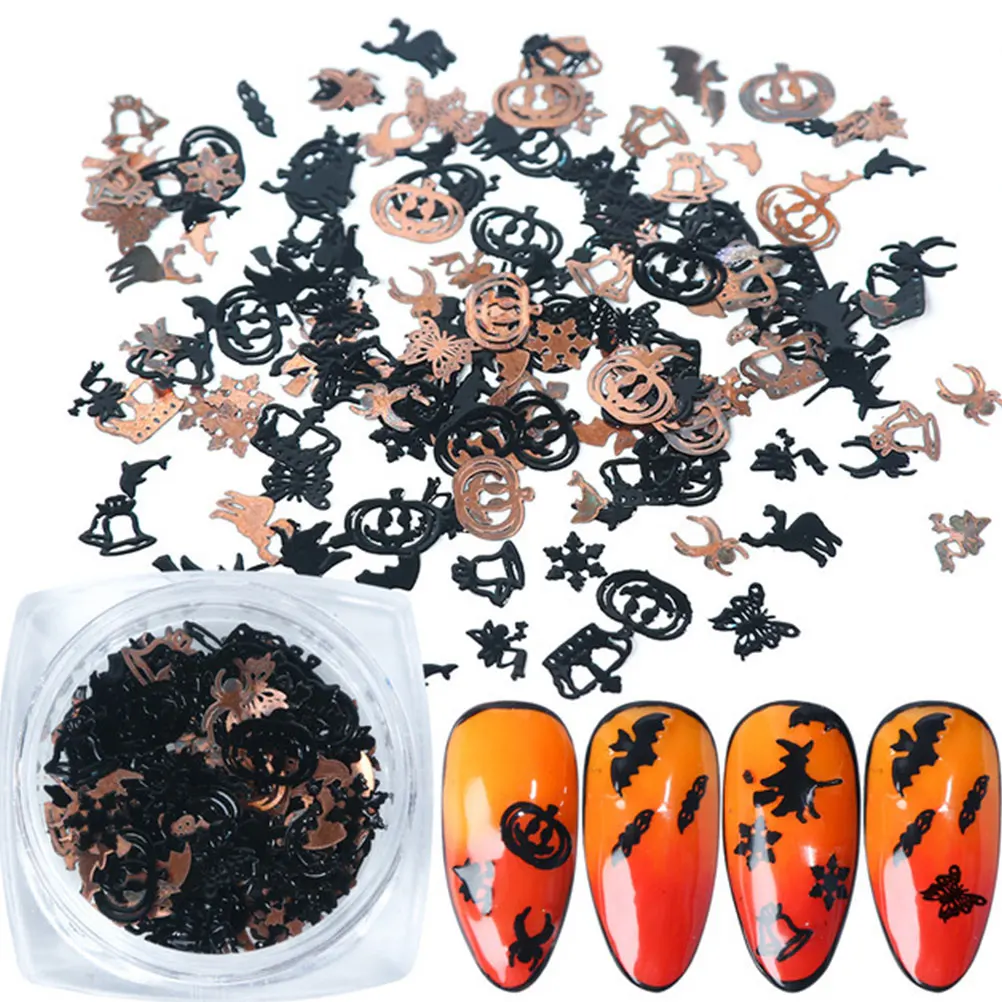 360 Uds uñas artificiales calabaza bruja estampado parches de uñas dorado negro herramienta de manicura desechable para Halloween Navidad DIY
