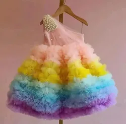 New Arrival Kids Birthday Boutique Clothing Luxury Rainbow Tulle Frock Flower Girl Wedding Party Communion Pageant Dress