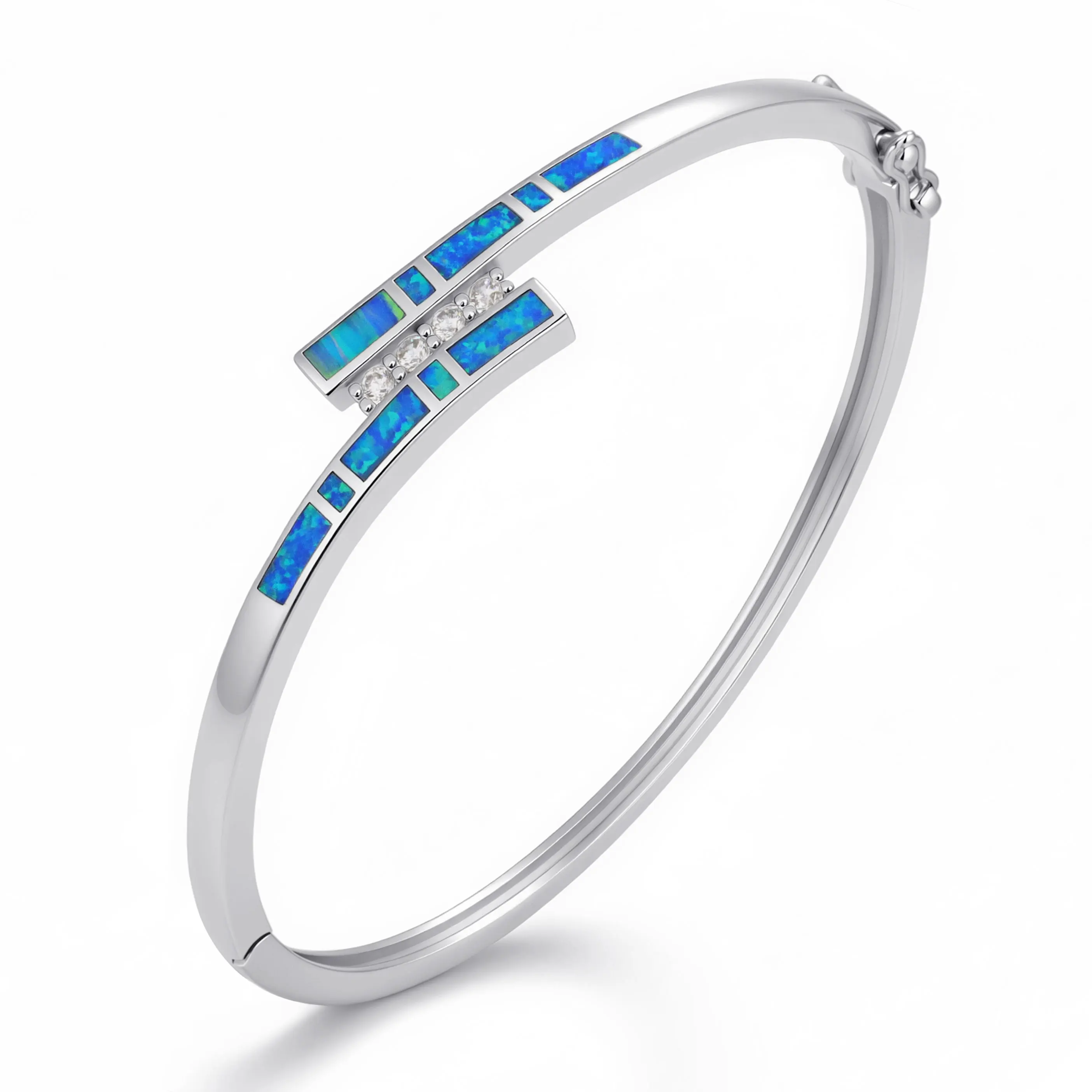 H Shape Intersect Opal Bangle Bracelet for Women Blue Geometric Overlap Design Minimalist Fashion Daily Wear Party Birthday Gift