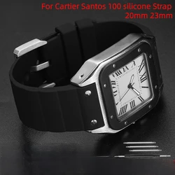 For Cartier Santos Sandoz 100 rubber watchband black Rivet silicone strap 20mm 23mm watch band men women soft  Rubber bracelet