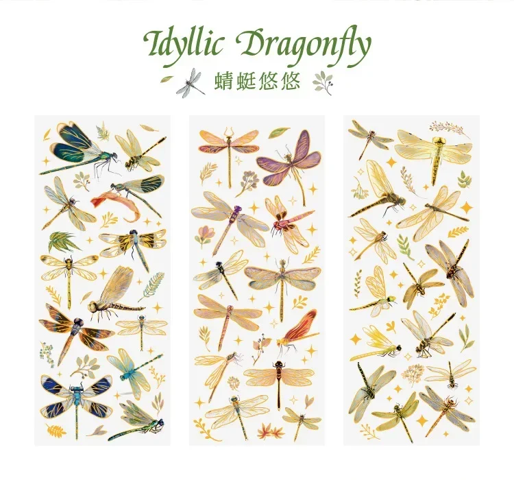 3pcs Kawaii Sticker Pack Feather Dragonfly Bird Jellyfish Decorative Scrapbooking Material Labels for Diary Phone Journal Planne