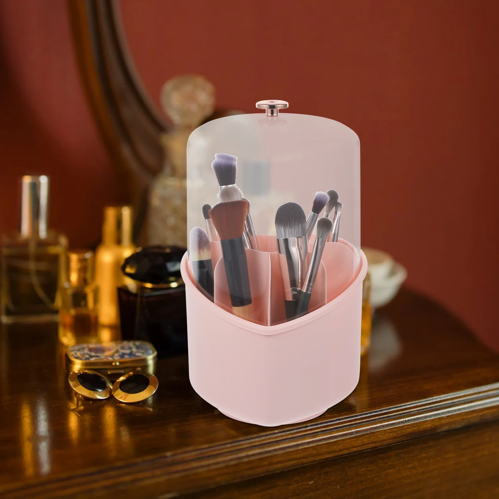 

Makeup Brush Storage Bucket Desk ganizer Plastic PC ABS Pen Holder Lightweight Lid Design Elegant Appearance Simple Practical