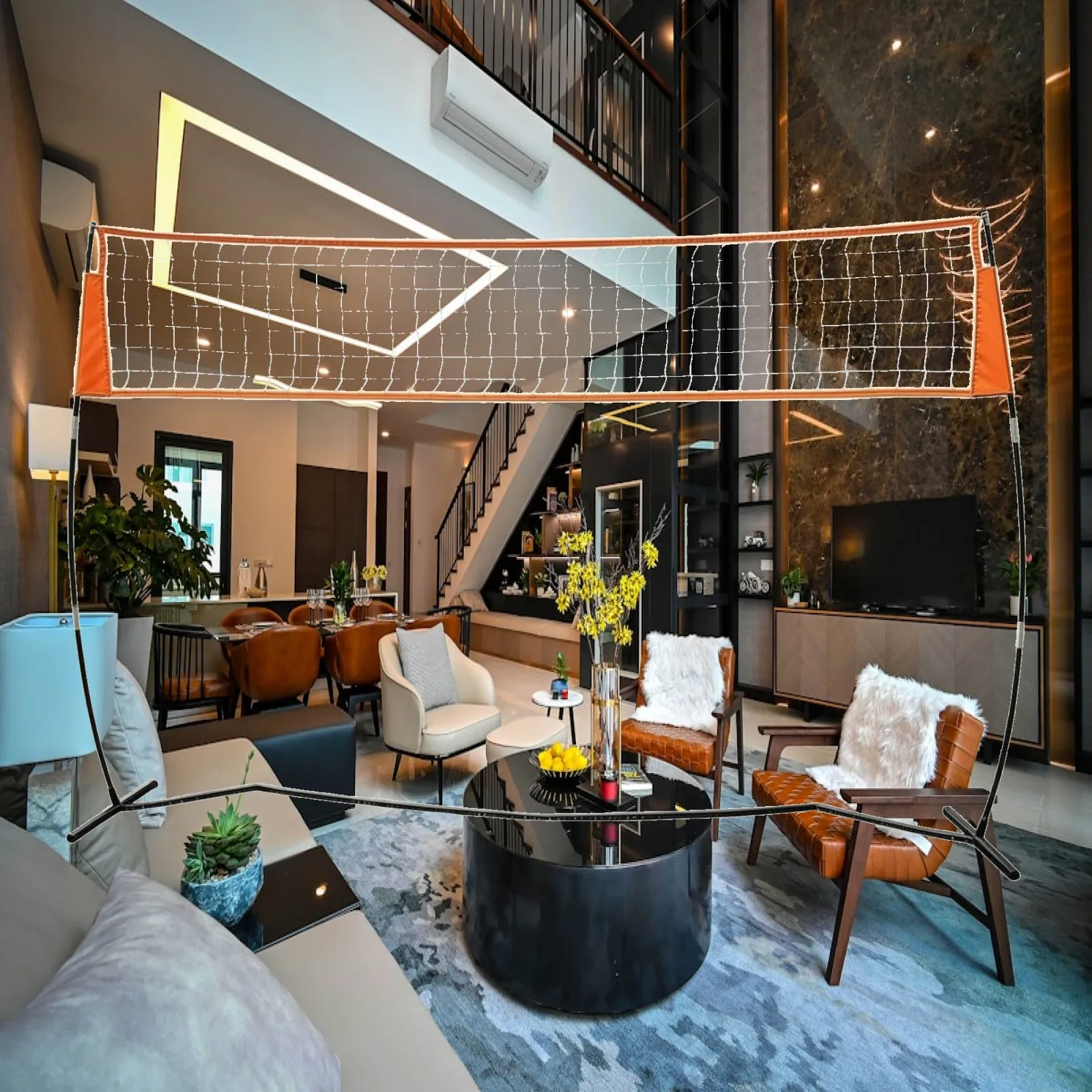 freestanding-volleyball-net-with-black-support-posts-for-home-training-equipment-volleyball-practice