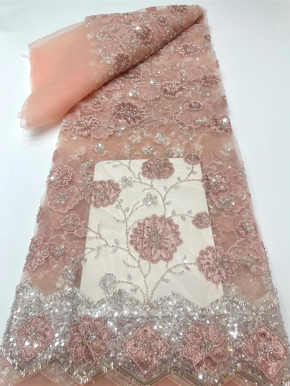 

African 3D Beaded Sequins Lace Fabric 2026 High Quality Embroidery Nigerian French Tulle Net Lace Fabric For Sew Party Dres