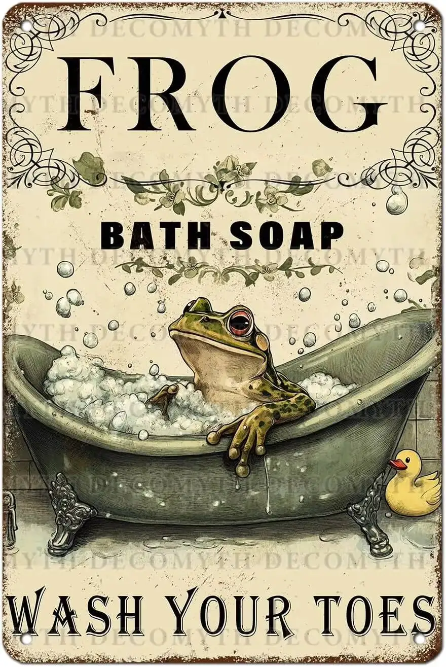 Decomyth Frog Metal Funny Bathroom Signs Vintage Tin Art Retro Bath Wall Decor For Toilet Restroom 12 * 8Inch