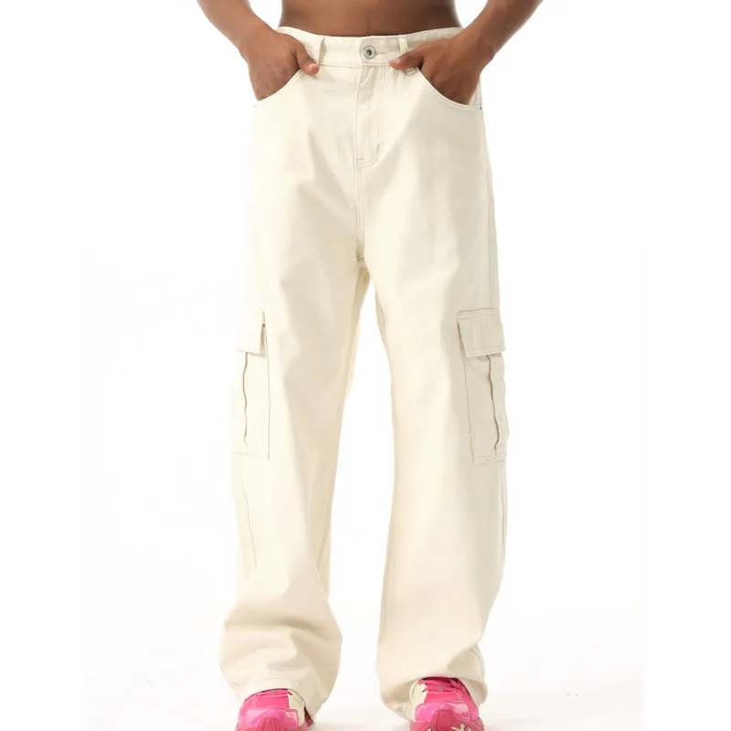 جينز رجالي موضة أربعة مواسم لعام 2025 عصري متعدد الاستخدامات بلون سادة وتصميم جيب كبير جينز عمل مستقيم فضفاض غير رسمي #5