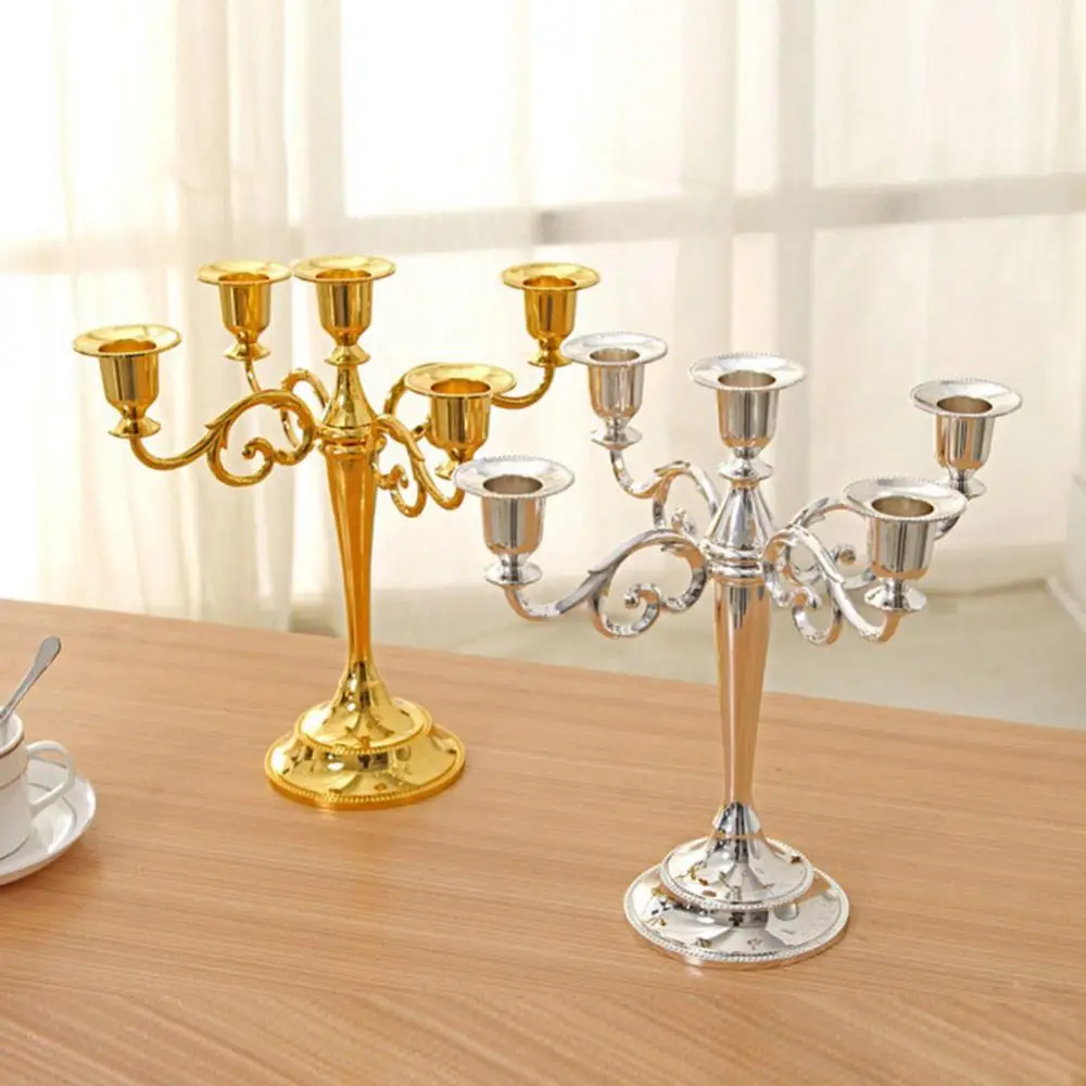 Candle Holders 3-arms/5-arms Bronze Metal Candlestick Romantic Dinner Holiday Wedding Home Decoration Candle Stand Light Holder