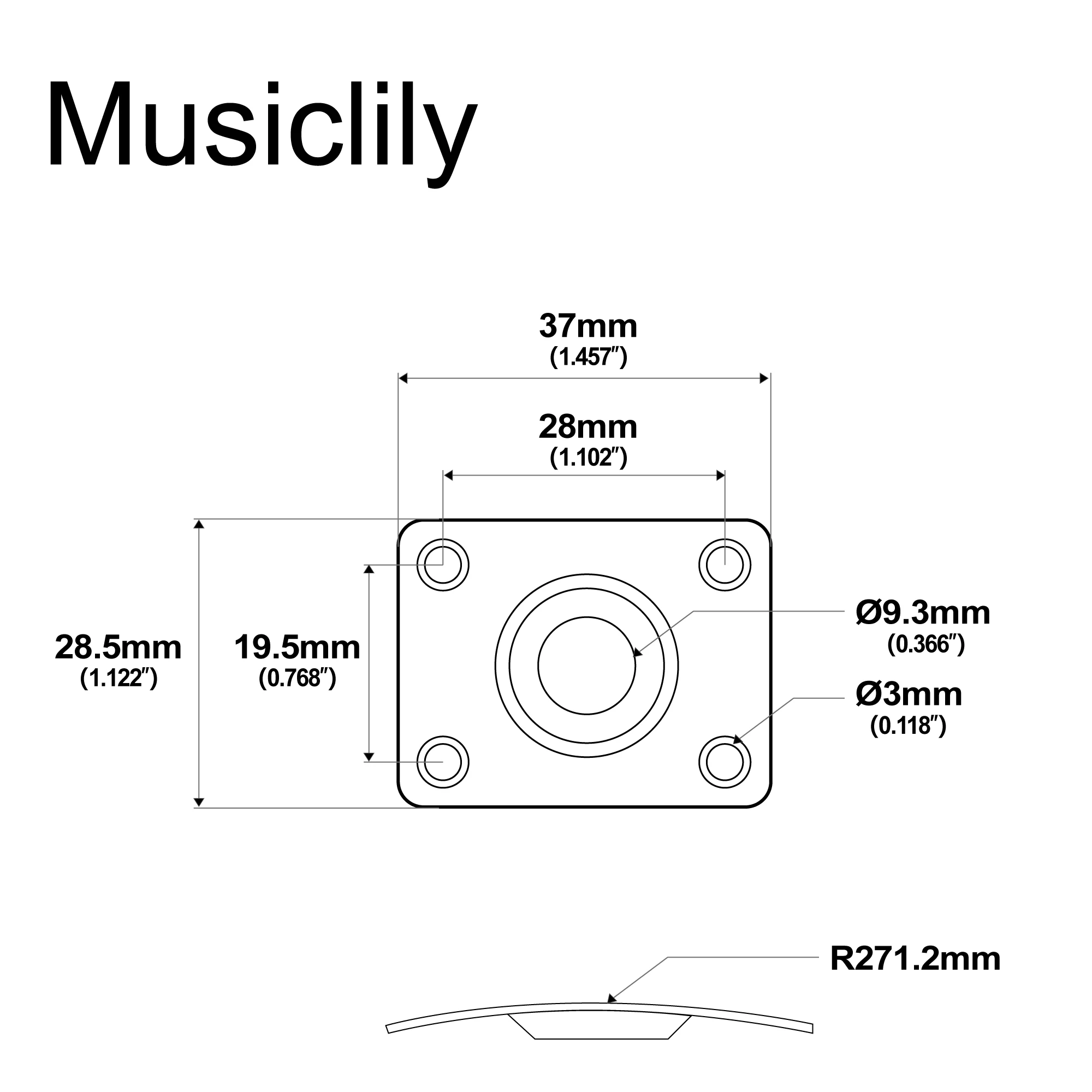Musiclily Basic 1/4 Inch 6.35mm Rectangle Guitar Loaded Jack Socket Plate for LP Tele Style Electric Guitar