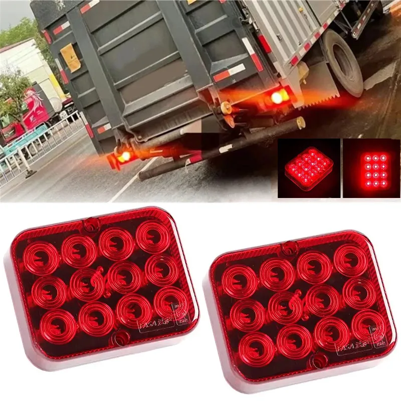 2PCS Waterproof Truck Rear Fog Light 12LED Car Warning Signal Turn Taillight  Trailer Lamp Boat Caravan Lorry Stop LED Red Light