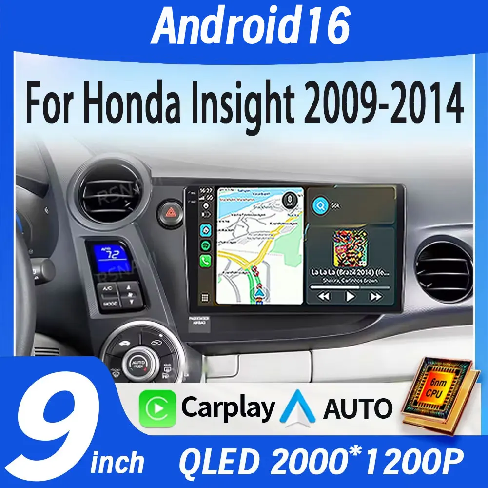 Android 16 Carplay Auto Car Radio Multimedia Player For HONDA INSIGHT 2009-2014 Navigation Autoradio GPS Stereo 2din Head Unit