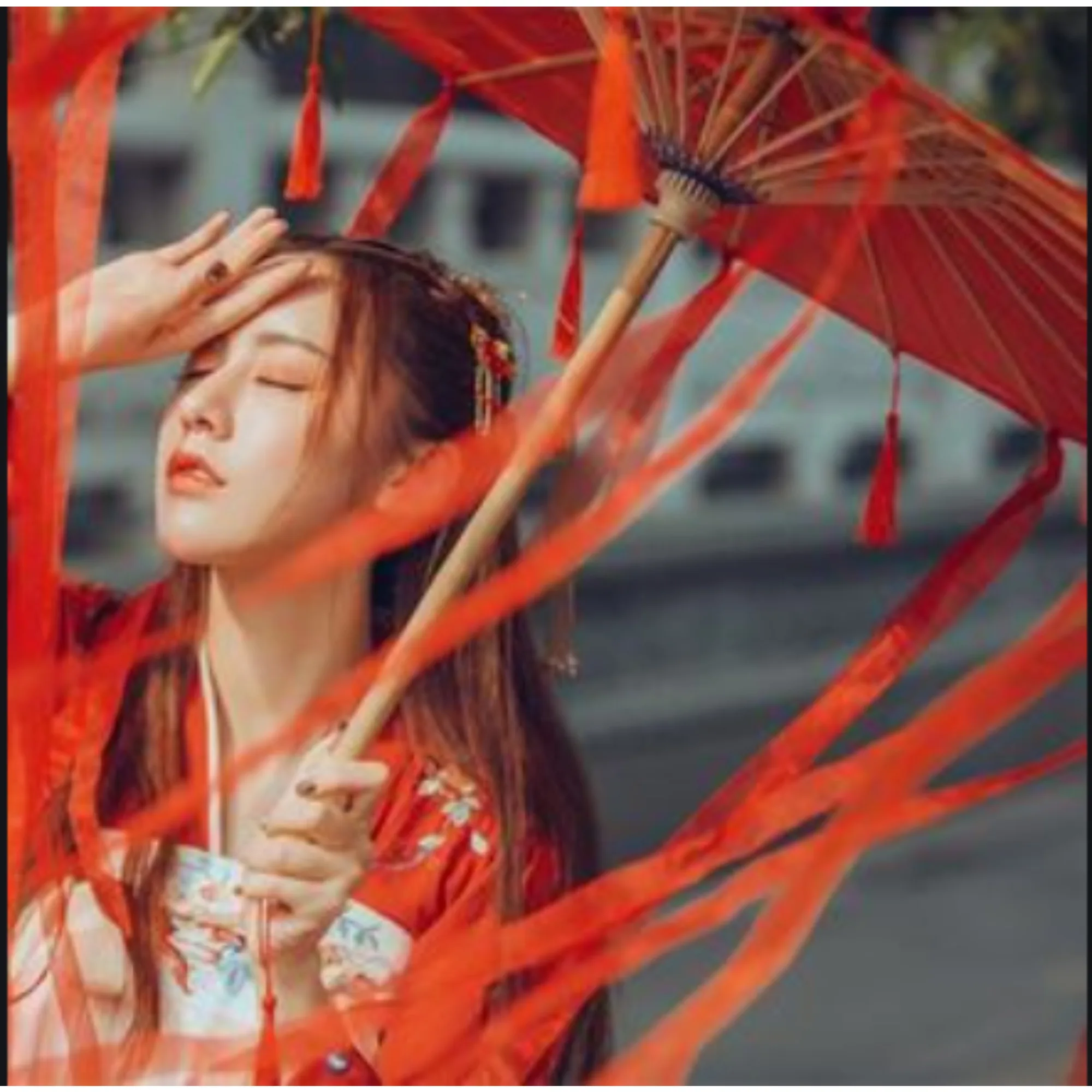 Tassel Craft Ribbon Silk Chinese Hanfu Umbrella Prop Antique Anime Umbrella Parasol Umbrella Beach Umbrellas for Rain and Sun