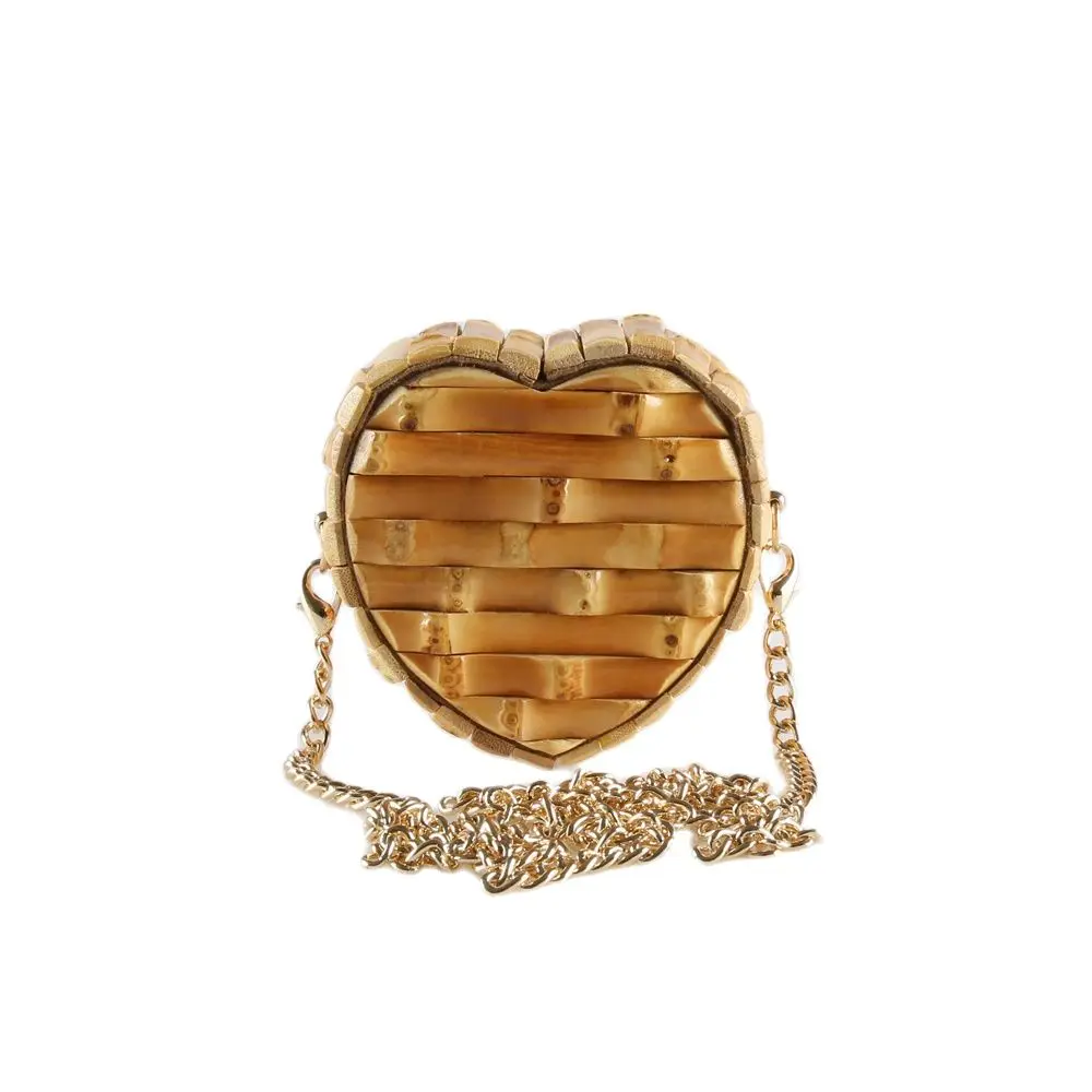 Nilerun Brand Unique Handmade Real Natural Bamboo Root Cute Love Heart Shape Small Mini Purse Shoulder Messenger Cross Body Bag