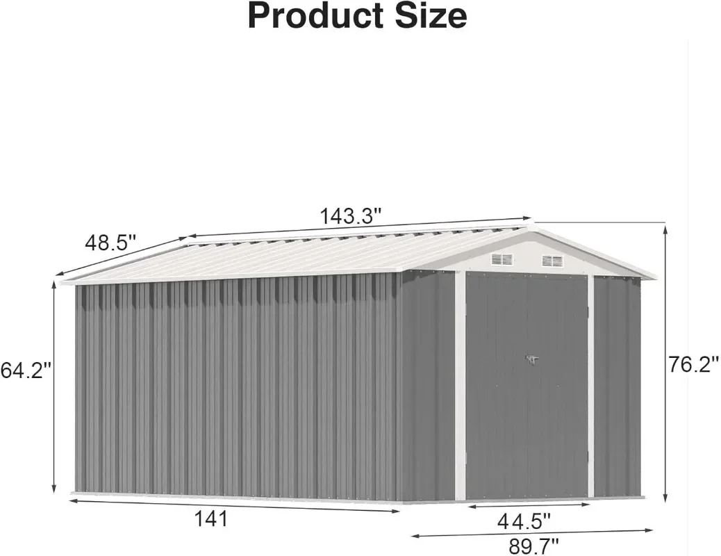 Patiowell 12 x 8 FT Outdoor Storage Shed, Steel Shed Storage House with Design of Lockable Doors, Utility and Tool Storage for