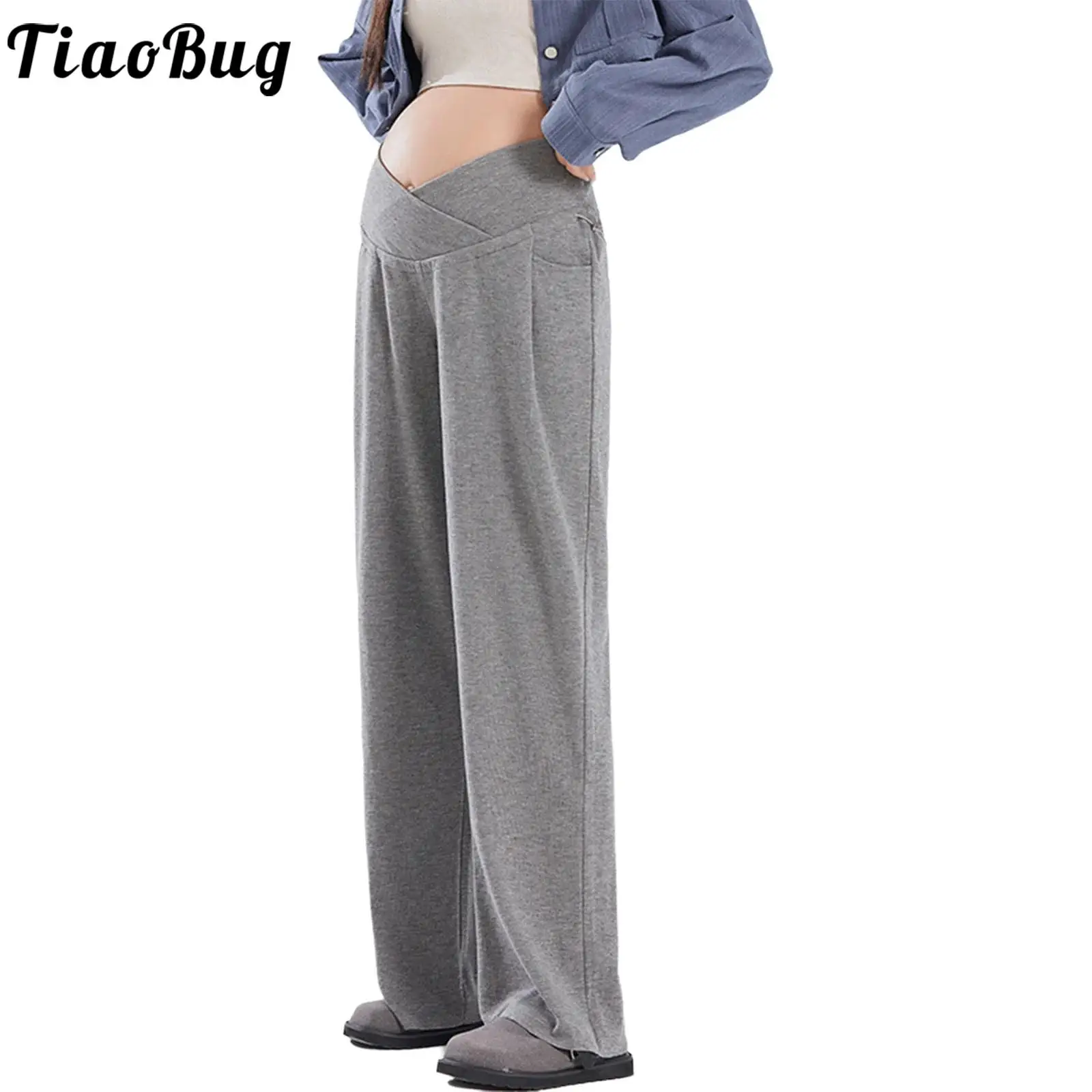 

Повседневные брюки для беременных на весну-осень, широкие брюки с V-образным вырезом спереди, на шнурке, прямые брюки с карманами