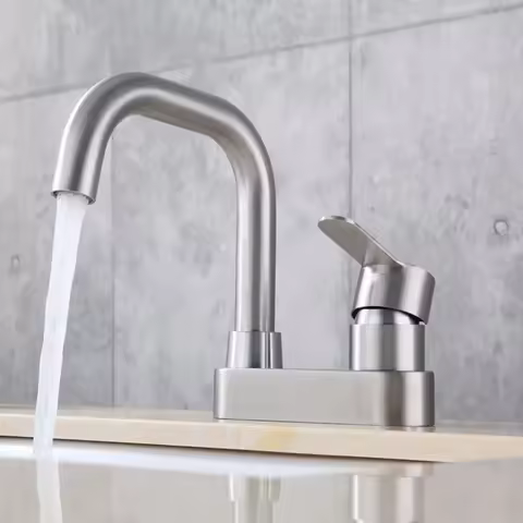 Bathroom Basin Faucet 304 Stainless Steel Sink Mixer Tap Hot Cold Water 2 Holes Deck Mounted Single Handle Faucet NEW