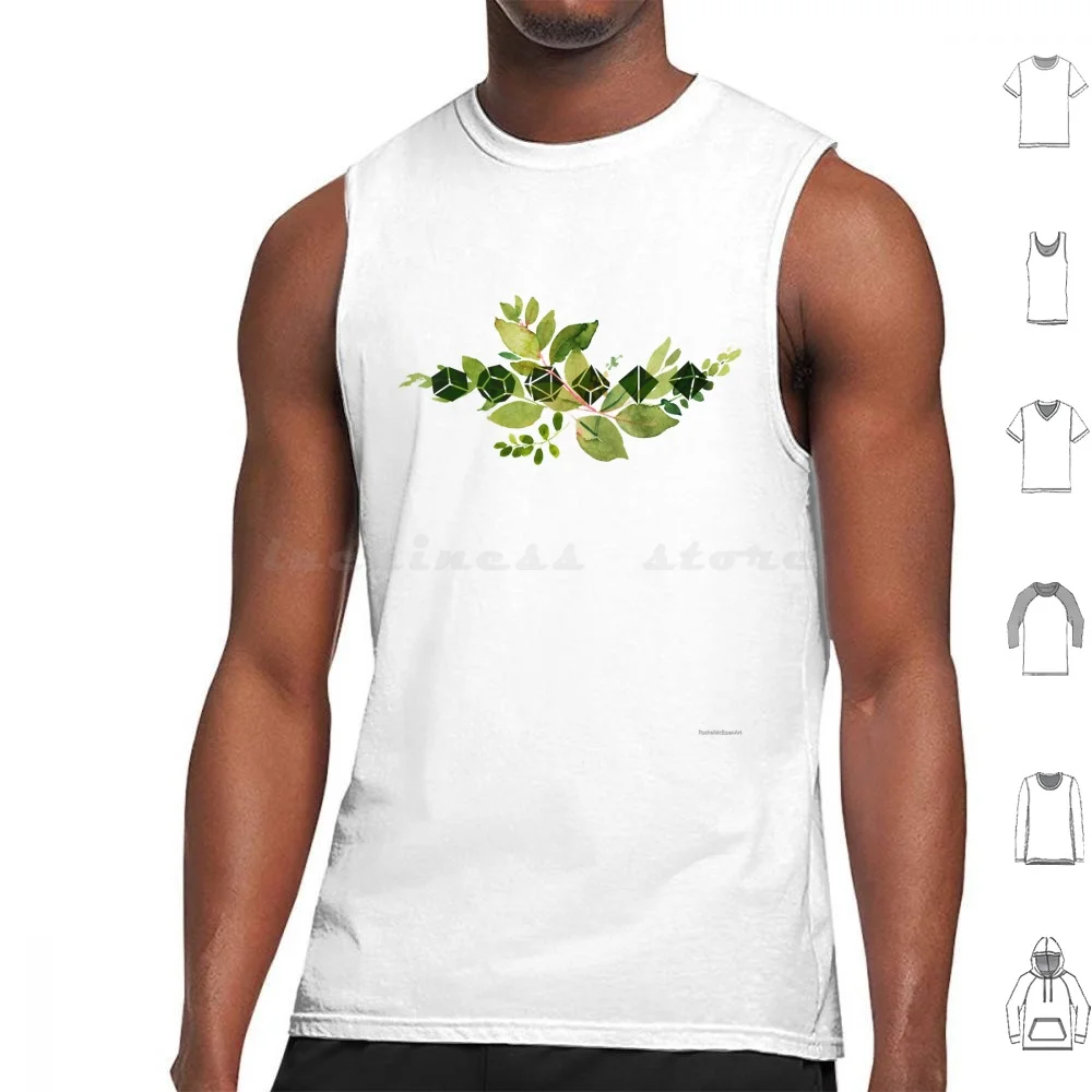 Green Leaves & Dice Tank Tops Vest Sleeveless And Dnd D D Rpg Dice D20 Dm Master Fantasy Rpg Ttrpg Dragon Gaming Nerd Roleplay