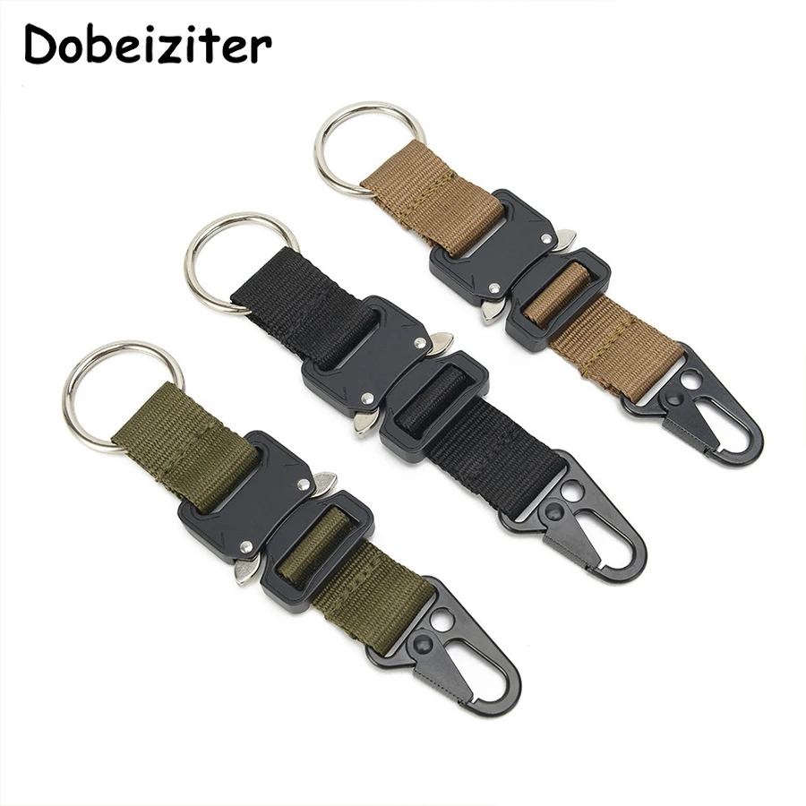 Tactical Belt Backpack Hook Keychain Clip Carabiner Belt Key Chain Loop Webbing Double-split Quick Release Hanging Buckle