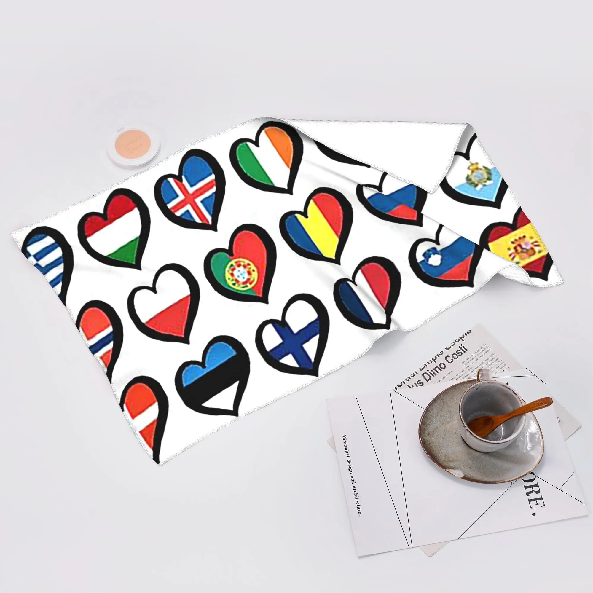 Custom Eurovision Song Contest Flags Hearts ESC EBU Eurofan Soft Face Towel Quick Dry Pool Bath Cotton Towels Breathable