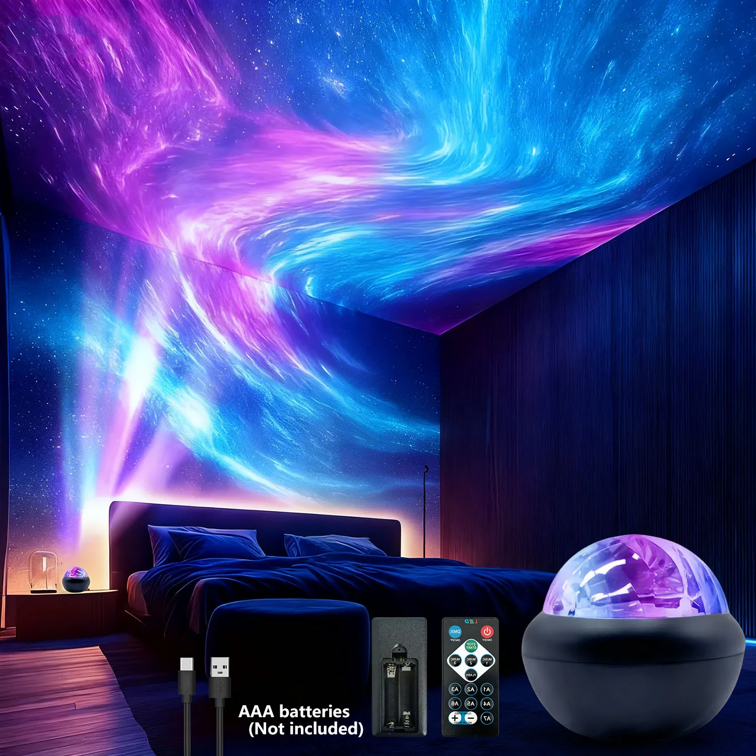 New Arctic Ripple Dynamic Light Shadow Starry Sky Lamp, Romantic Mood Night Light for Bedroom, Suitable for Room and Living Room