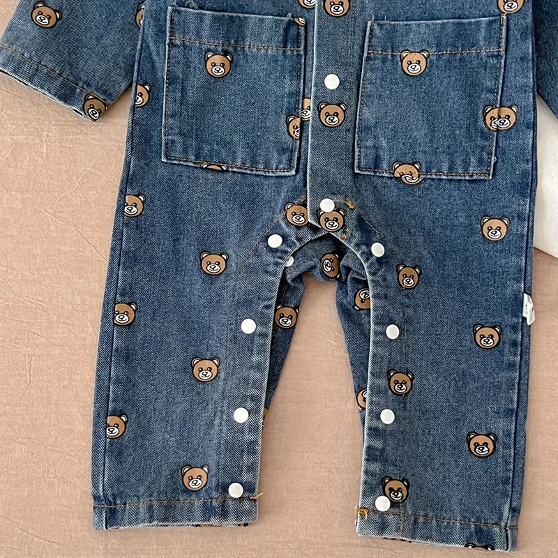 Bear Baby Romper Spring Autumn Clothes Korean Infant Denim Jumpsuits for Girls Boys Toddler Outfit One-Piece Baby Onesie