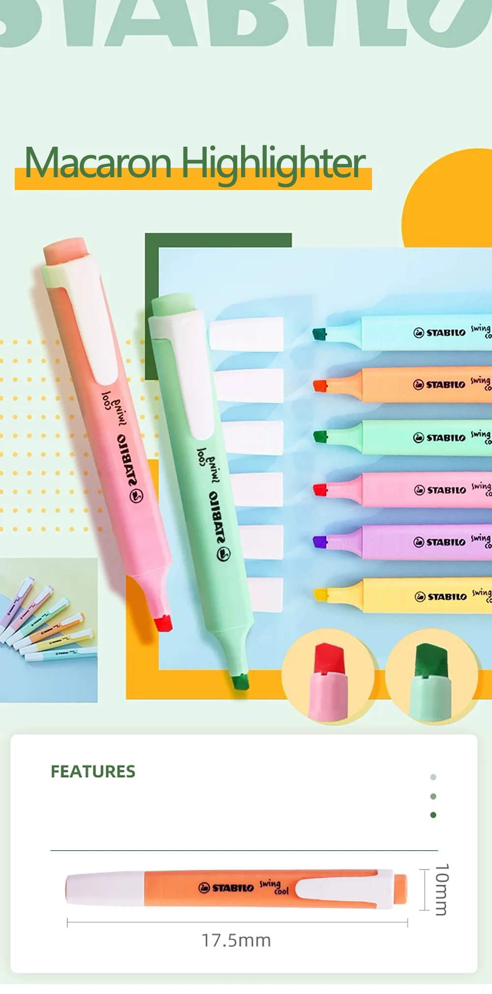 Deutschland Stabilo Textmarker 275 Macaron-Farbmarkierungsstifte für Studenten, sicher, ungiftig, umweltfreundlich, Schulbedarf, Schreibwaren – Detail 3