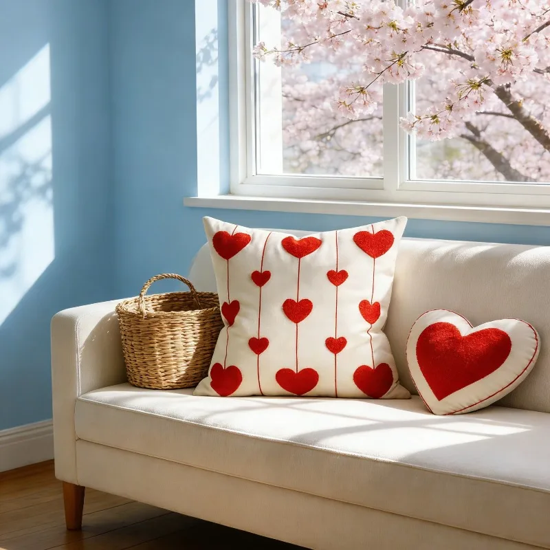 2 Piece Lover Heart Embroidery Cushion Cover Teddy Fleece Love Pillow Covers Decorative Joyful Wedding Festival Party Pillowcase