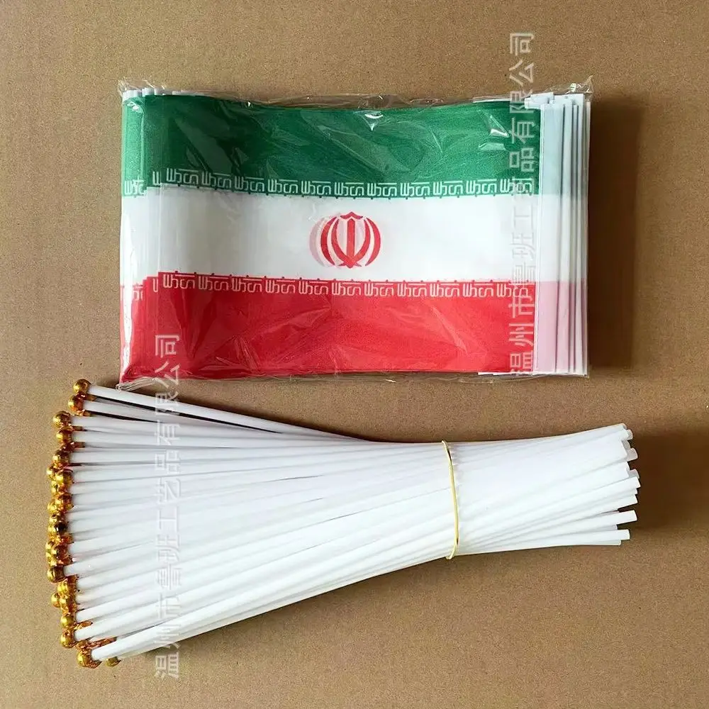 （TIKI FLAG）Iran flag 14x21cm Polyester Fade-Resistance Iran Hand Waving Flag with Plastic Flagpole for Events