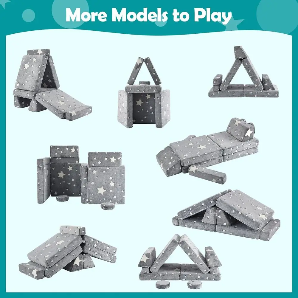 10-częściowy zestaw sof dla dzieci, kanapy w rozmiarze dla maluchów, konstrukcja modułowa do zabawy i odpoczynku w jaskrawych kolorach