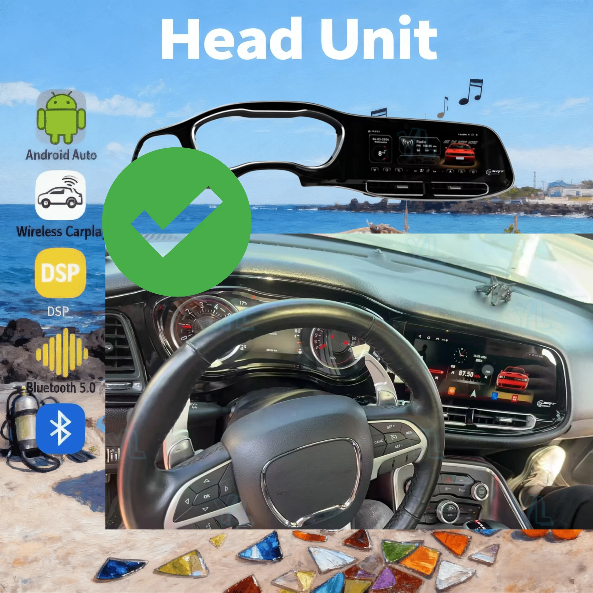

Android 13 CarPlay For Dodge Challenger Charger SRT Hellcat 2010~2024 Car Radio Multimedia Video Player Stereo GPS Navi Unit DSP