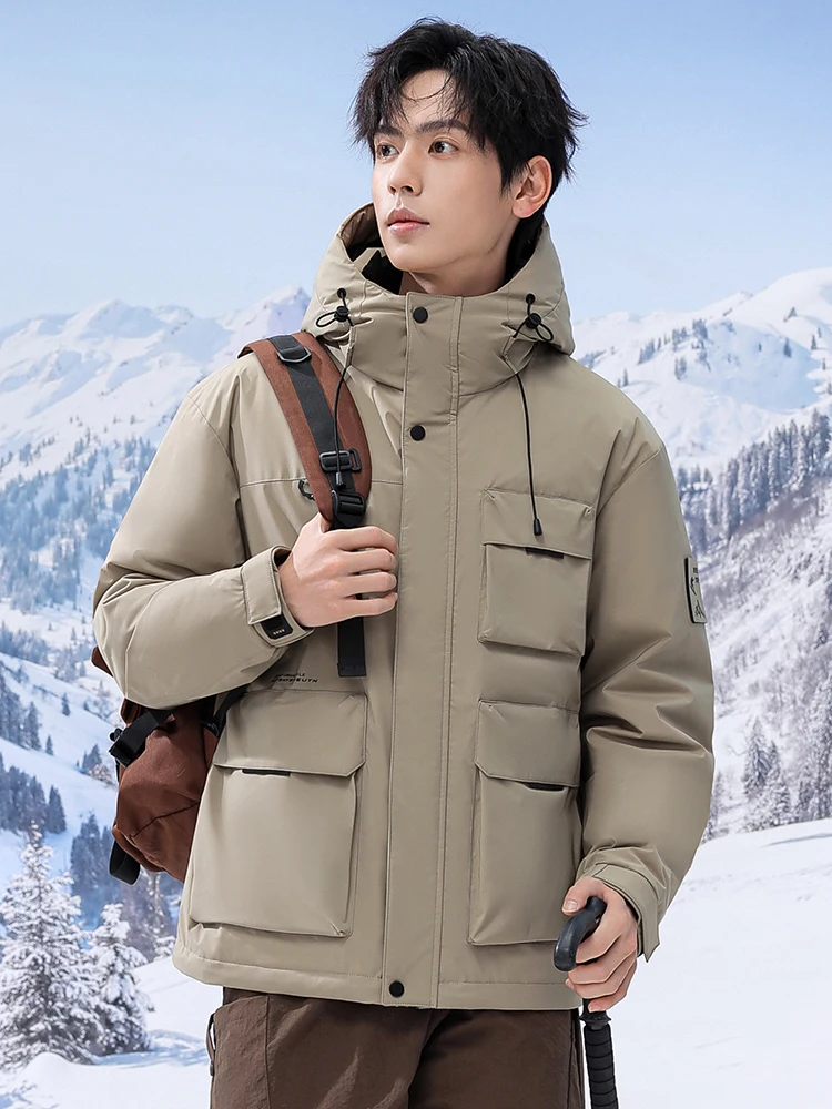 

Men's 90 down Hooded Workwear Jaet Thi Warm ort Parka Sle Versatile Outerwear Faionable Urban Daily Wear Waterproof