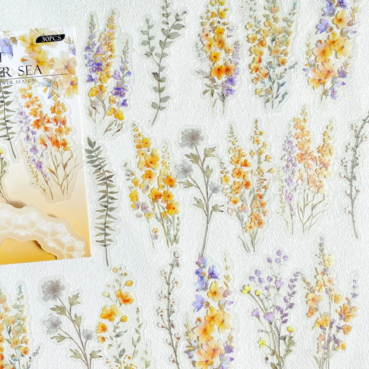 Journamm 30 Pcs Flower PET Sticker Transparent Creativity Adhesive Diy Sticker Hand Made Decorative Junk Journal Collage Sticker