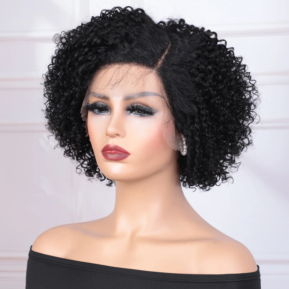 Lekker التخليص قصيرة عابث قطع غريب مجعد بوب C جزء الدانتيل الجبهة 100% خصلات الشعر المستعار الإنسان للنساء غلويليس شعر ريمي البرازيلي