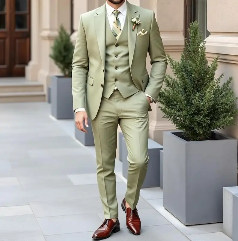 

Sage Green Wedding Engagement Prom Party Wear Ceremony Men Suit