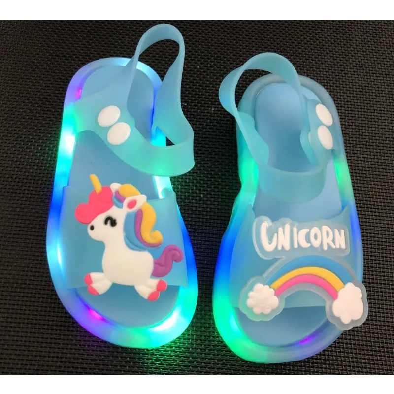 New Children Sandals Glow Cartoon Fashion Princess Summer Unicorn Mermaid Sandals  Kids Shoes