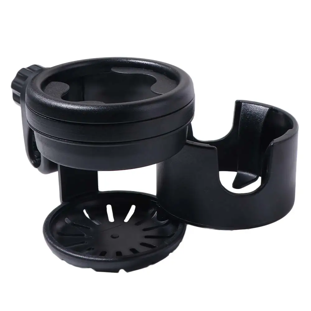 Portable Rotating 2 in 1 Stroller Cup Holder Universal Non-slip Mount Stroller Bottle Rack Black Trolley Drinks Holder Outdoor