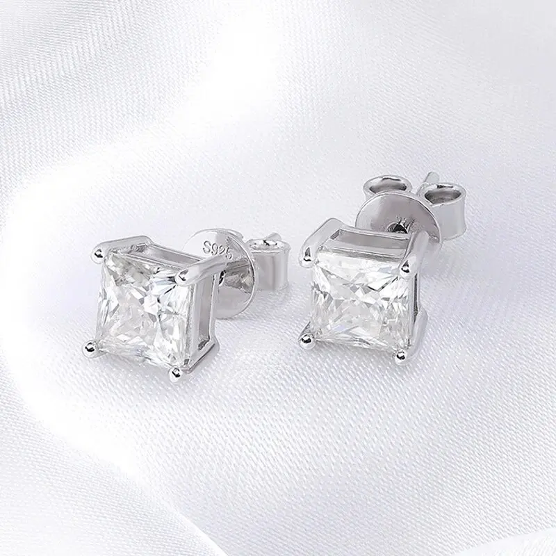 Princess Cut 0.4-5CT Moissanite Stud Earrings for Women Men VVS Simulated Diamond Ear Studs 925 Sterling Silver Jewelry Brincos