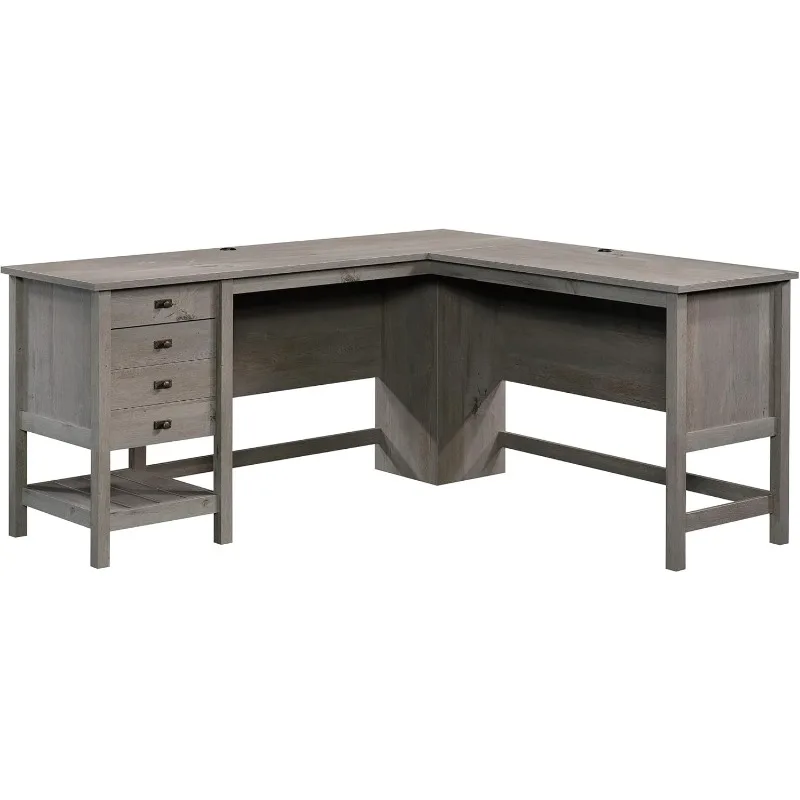 

L-Shaped Desk with Drawers,with Two Drawers Feature Full Extension Slides,58.66"D x 65.12"W x 29.76"H, Mystic Oak finish