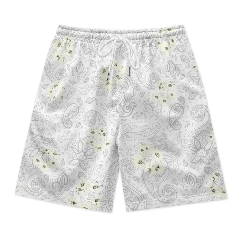 Little Flowers Print Men's White Drawstring Waist Shorts Quick Dry Breathable Polyester Sport Shorts Streetwear Shorts