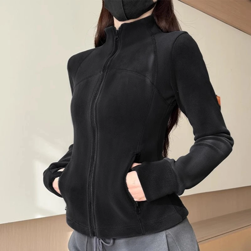 

Облегающая флисовая одежда для йоги, флисовая куртка, женская куртка 2025 года, новый осенне-зимний флисовый свитер, спортивный топ, зима