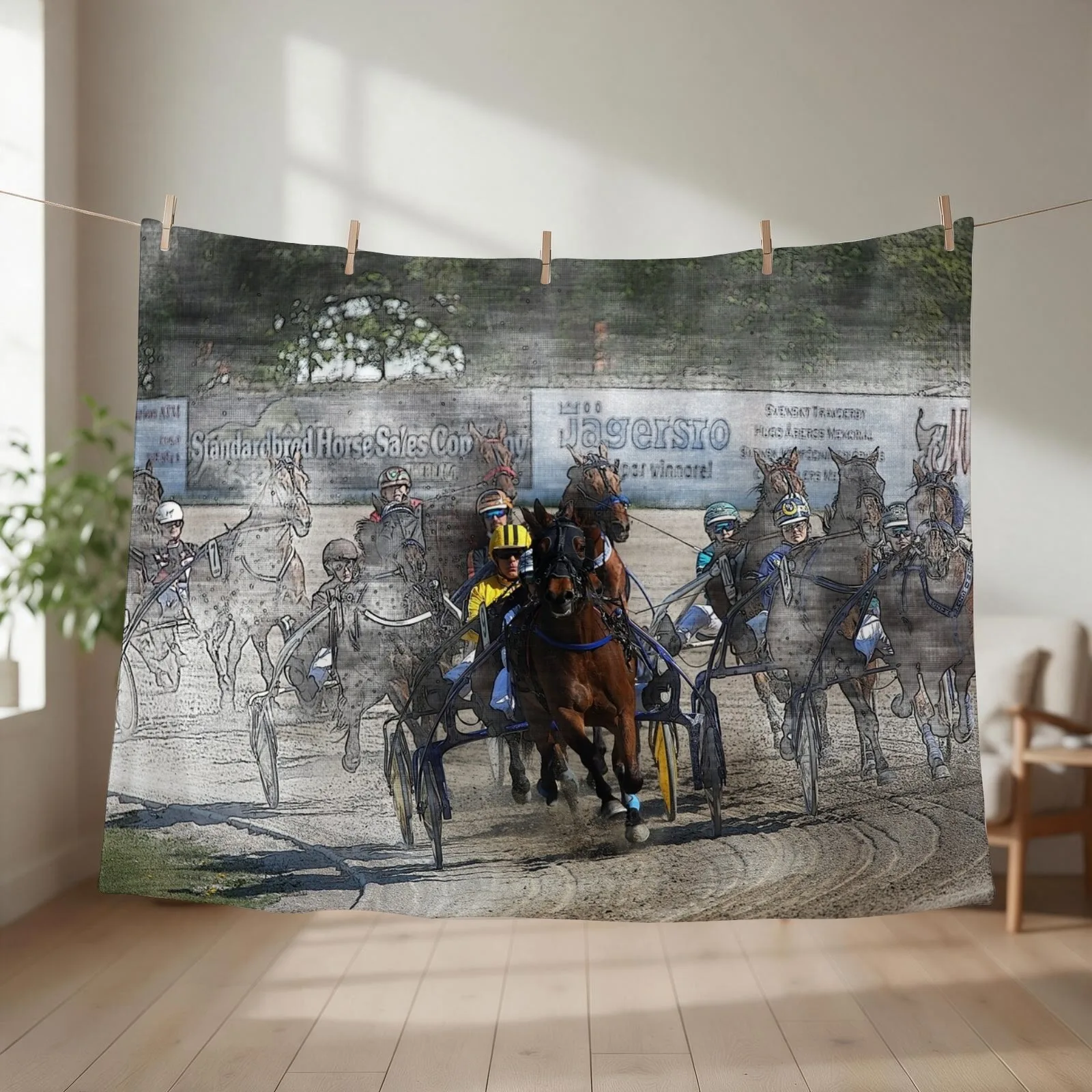 harness horse cart racing - Pencil, Original Throw Blanket couch cozy soft plush fuzzy picnic outdoor blanket
