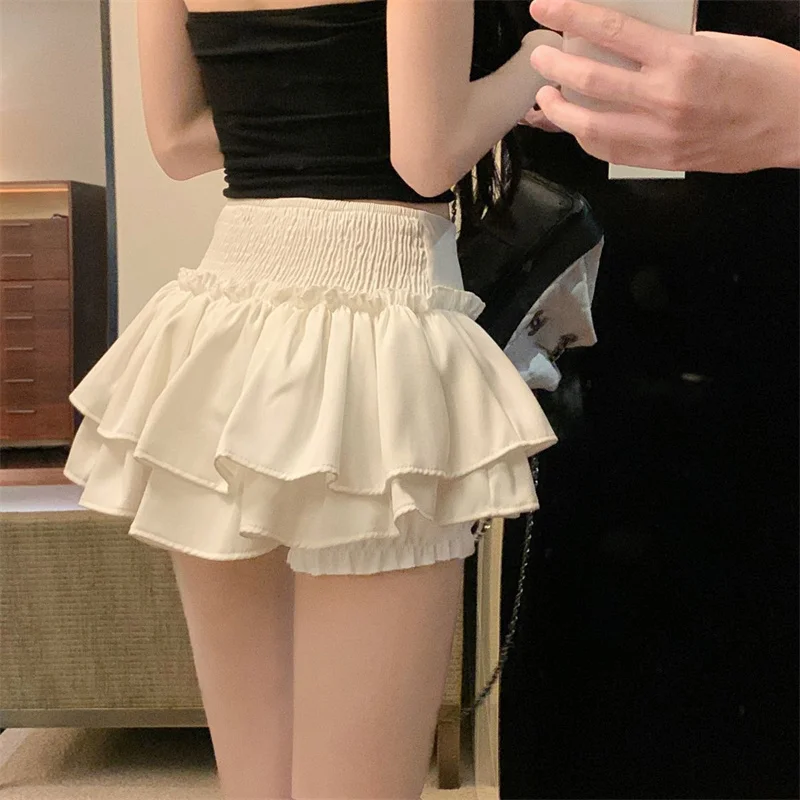 تنورة نسائية صيفية من Streetwear تنورة عالية الخصر مثيرة للغاية تنانير قصيرة للفتيات باللون الأبيض والأسود على شكل حرف a على شكل كعكة 2025