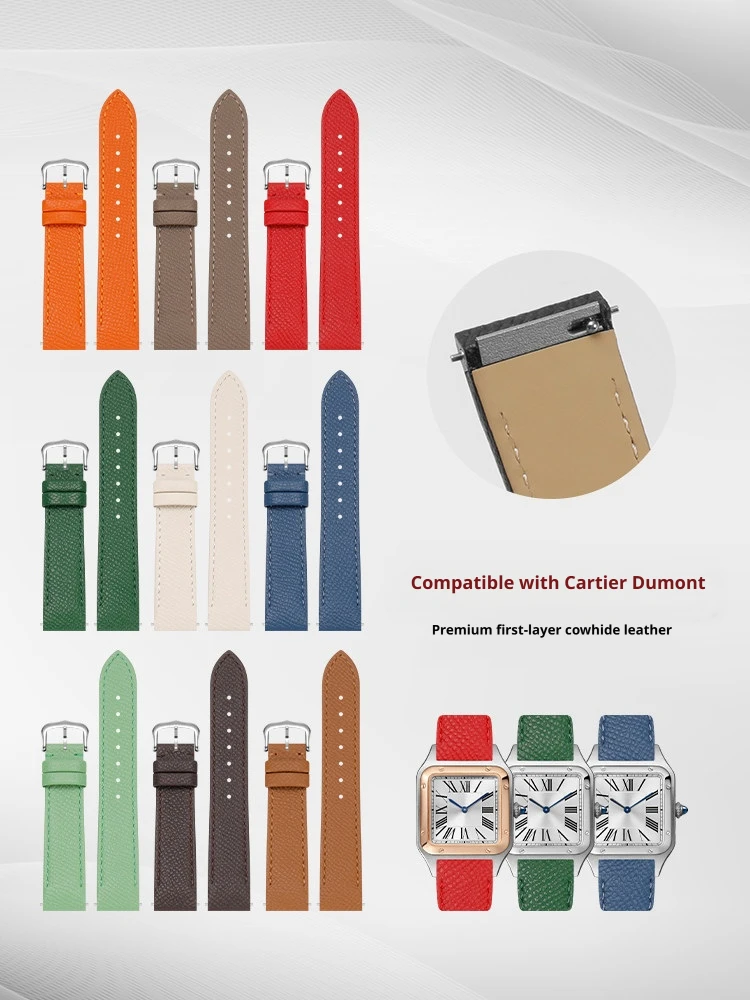 New style 15.5 17.5 19MM cowhide leather strap for Cartier Dumont quick release calfskin watchband bracelet steel pin buckle