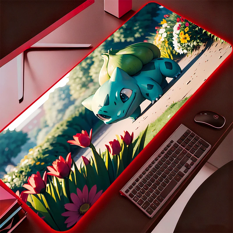 LED Mouse Pad Pokemon Pikachu Computer Keyboard Backlight Carpet Large Gaming Accessories RGB Mousepad PC Gamer Desk Mat