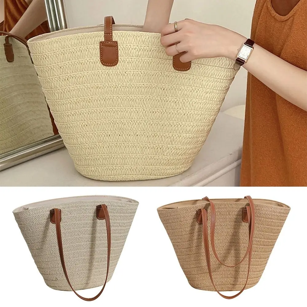 Summer Beach Handbag Women Causal Travel Large Capacity Straw Woven Shoulder Bag Shopper Totes