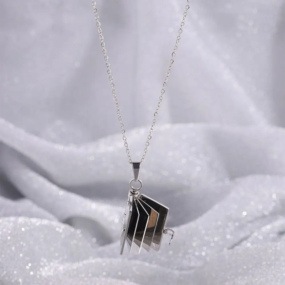 Stainless Steel Book Pendant Necklace Metal Openable Women's Sweater Chain Charm Neck Jewelry Lovers Choker Necklace Girls