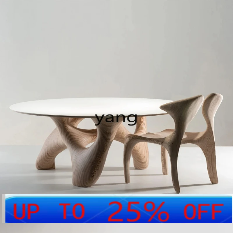 

LHH solid wood dining table dining chair combination household small apartment round table