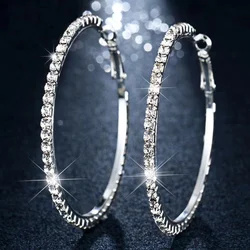 TREAZY Bling Full Rhinestones Circle Earrings Fashion Gold/Silver Color Crystal  Big Round Hoop Earrings For Women Wedding Party