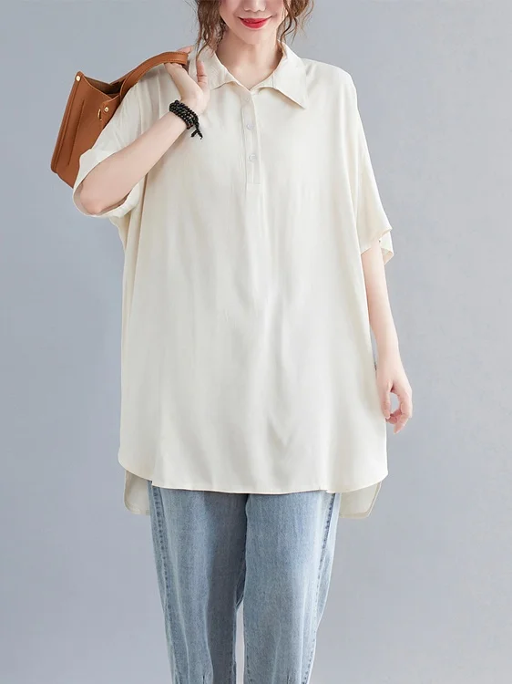 plus Size Women's Loose Fit irt Slimming Medium Length ort Sve Cover Belly Faionable Casual  Neline Summer irt