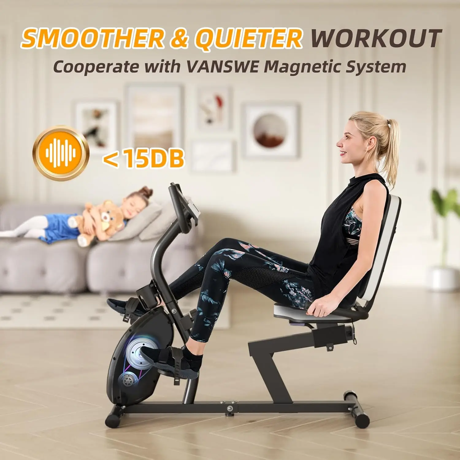 

VANSWE Recumbent Exercise Bike for Adults Seniors - Recumbent Bikes for Home with Magnetic Resistance