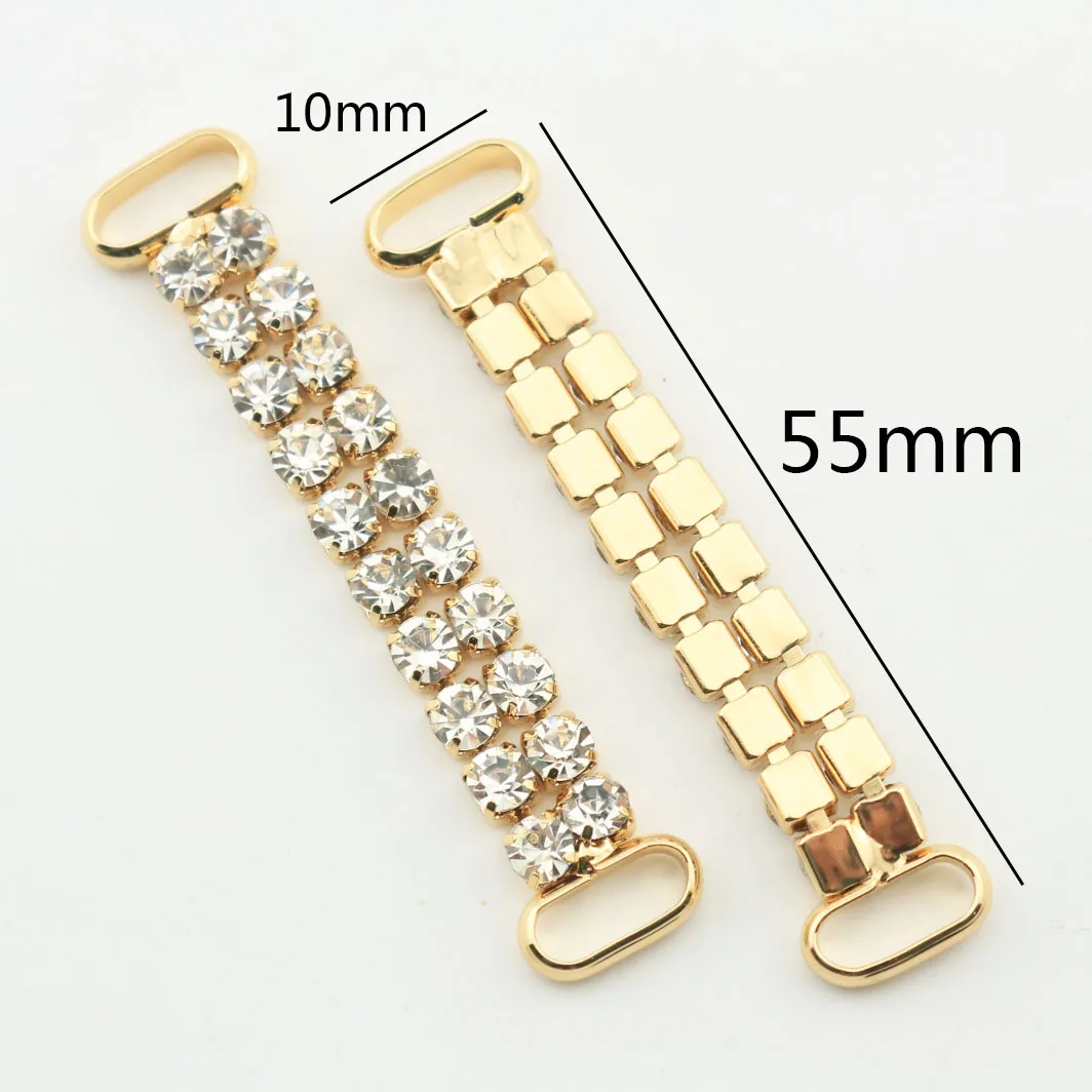 New 2 Row 55mm 2PCS Rhinestone Chain Bikini Connectors Round Buckles Flat Chains Metal Crystal